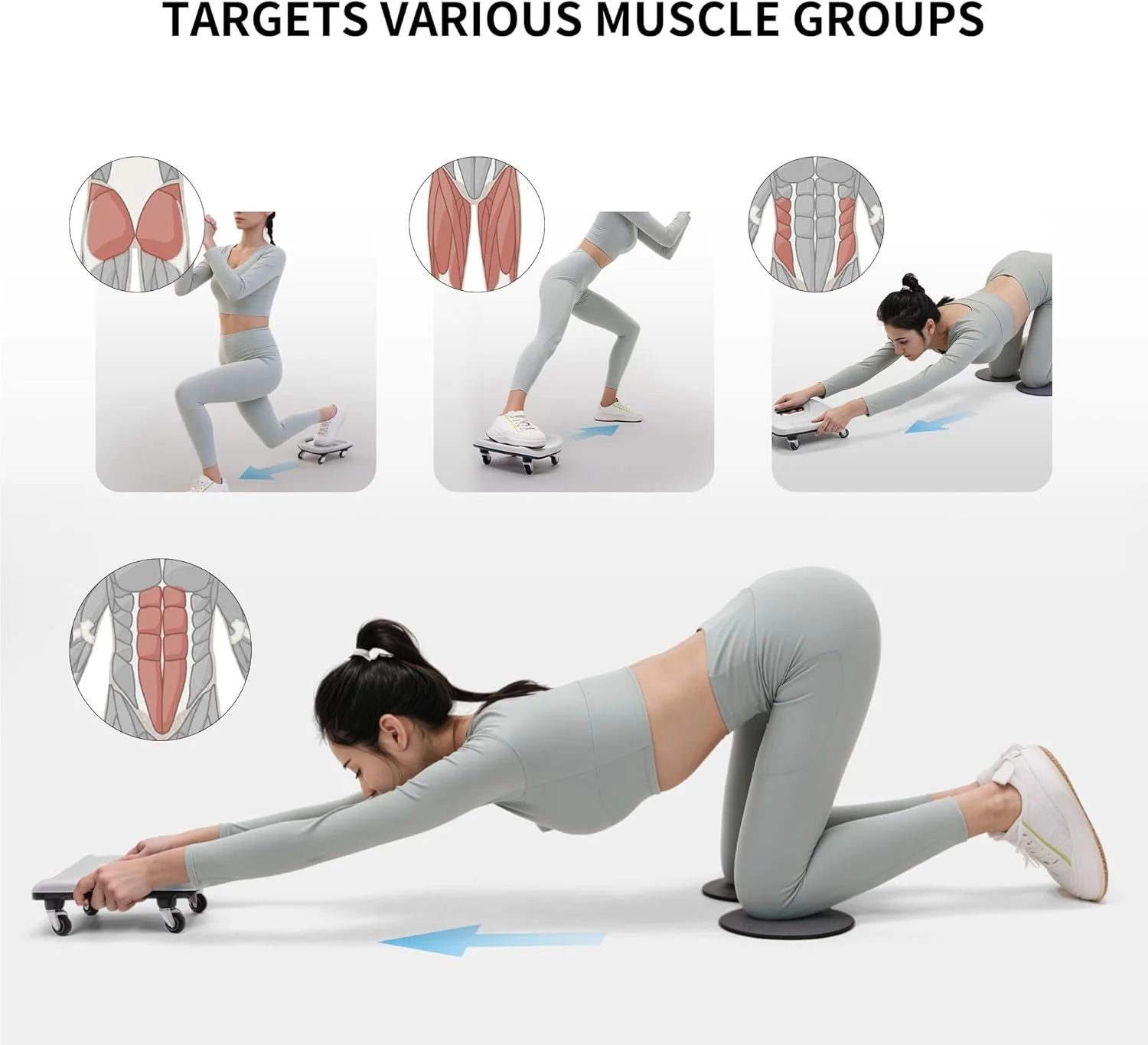 غلتک شکم PROIRON، لغزنده شکمی چهار چرخ، دیسک های لغزنده برای تمرینات هسته ای، تجهیزات بدنسازی خانگی، غلتک های چرخشی برای کل بدن با 2 پد زانو