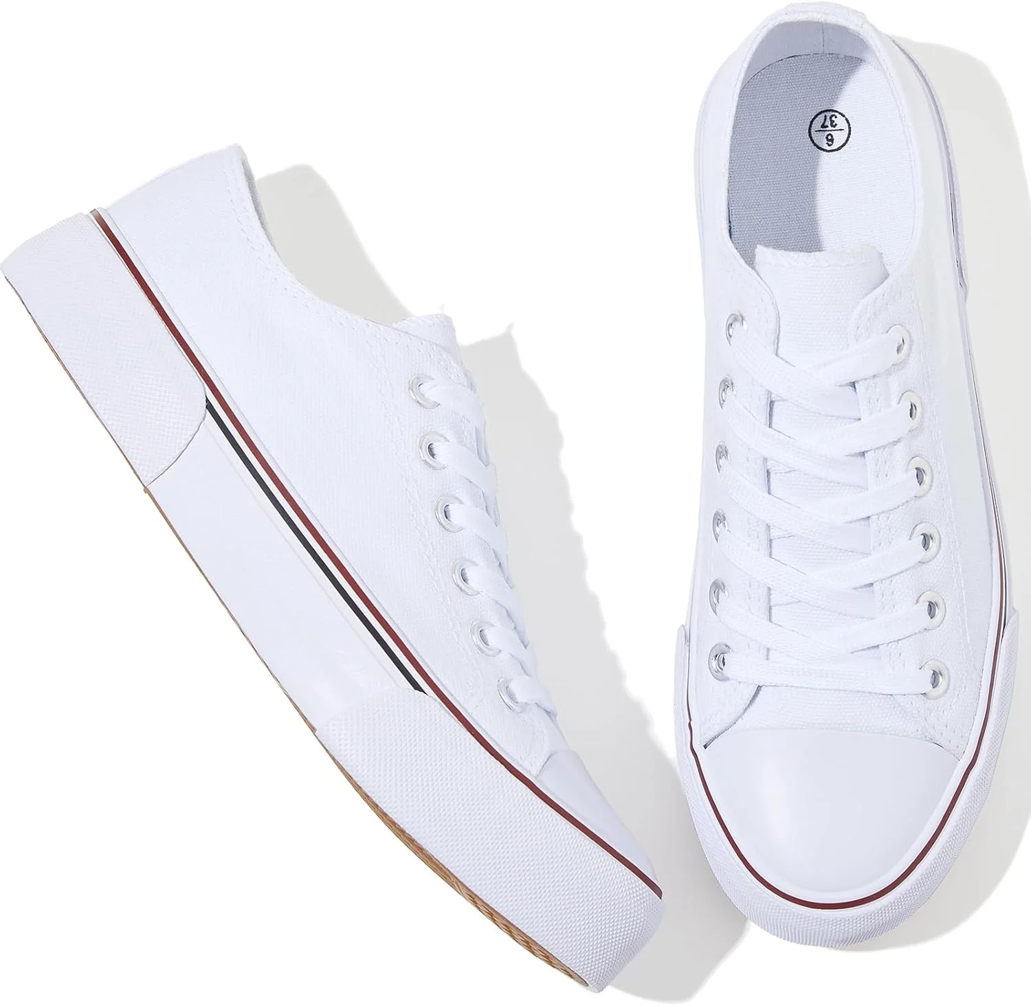 کفش تنیس بومى زنانه Adokoo، کتانی های سفید و مشکی بند دار، راحت و مناسب پیاده روی