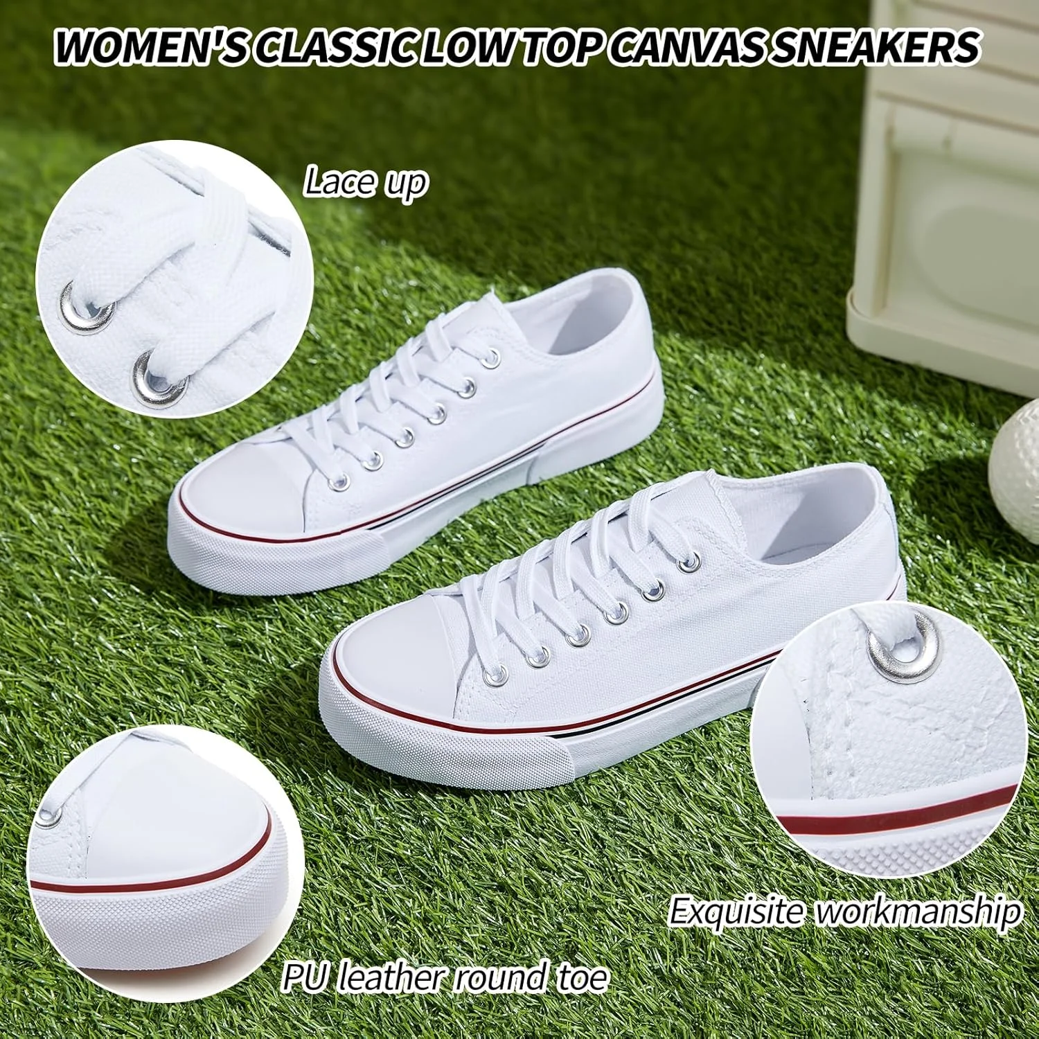 کفش تنیس بومى زنانه Adokoo، کتانی های سفید و مشکی بند دار، راحت و مناسب پیاده روی