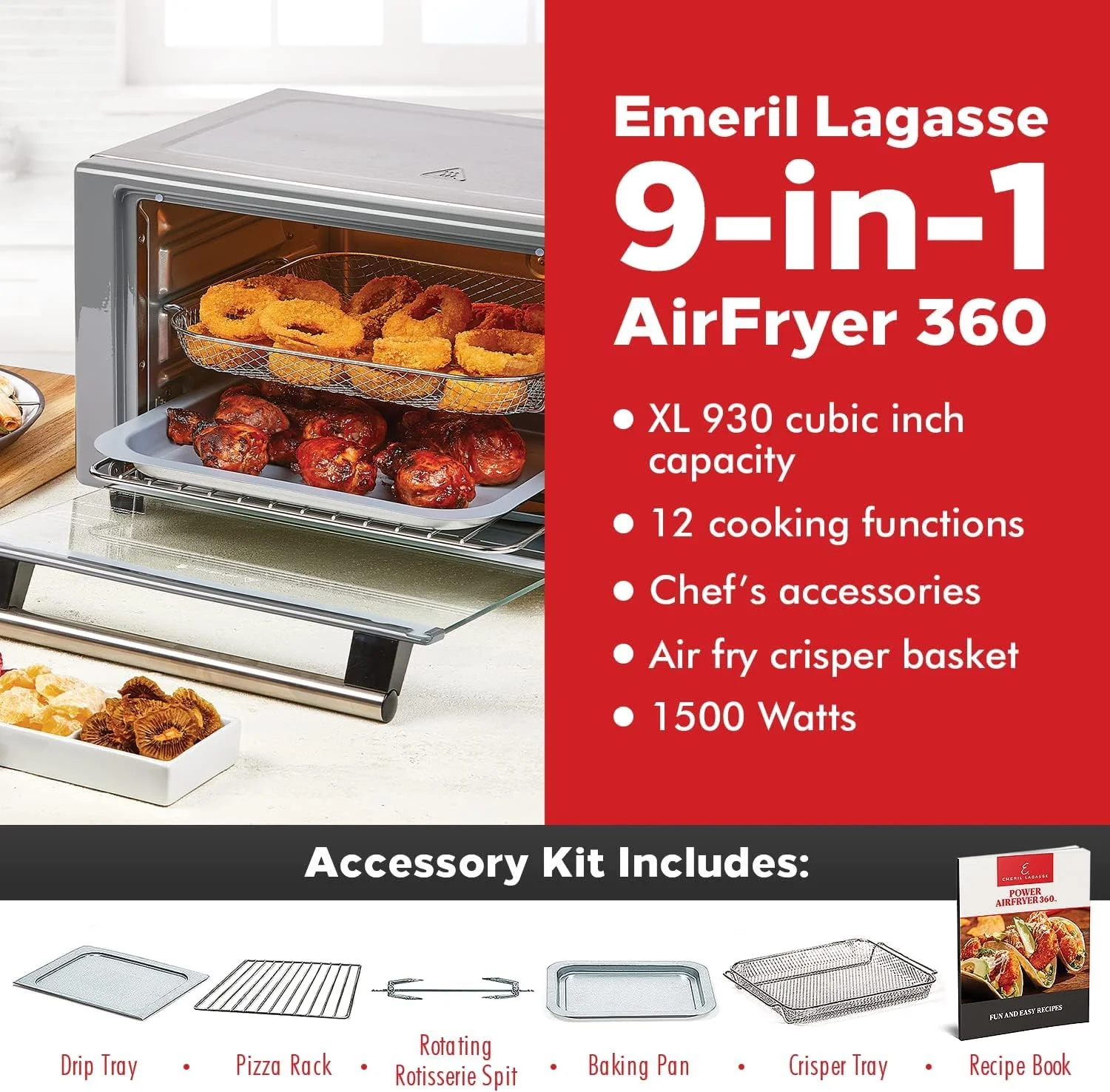 سرخ کن بدون روغن استیل Emeril Lagasse Everyday 360، تکنولوژی پخت سریع 360 درجه، ظرفیت XL، 9 در 1، 12 عملکرد پخت از پیش تعیین شده شامل پخت، بریان کردن، پیتزا، پخت آرام، تست کردن سرخ کن بدون روغن استیل Emeril Lagasse Everyday 360، تکنولوژی پخت سریع 360 درجه، ظرفیت XL، 9 در 1، 12 عملکرد پخت از پیش تعیین شده شامل پخت، بریان کردن، پیتزا، پخت آرام، تست کردن