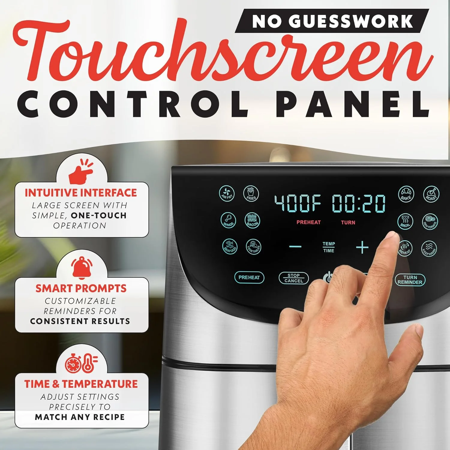 سرخ کن هوا پز گورمیا - ظرفیت بسیار بزرگ 8 کوارت، FryForce360º، صفحه نمایش دیجیتال با 12 برنامه از پیش تعیین شده، کباب کردن، پخت، گریل کردن، خشک کردن، لوازم جانبی قابل شستشو در ماشین ظرفشویی، استیل ضد زنگ سرخ کن هوا پز گورمیا - ظرفیت بسیار بزرگ 8 کوارت، FryForce360º، صفحه نمایش دیجیتال با 12 برنامه از پیش تعیین شده، کباب کردن، پخت، گریل کردن، خشک کردن، لوازم جانبی قابل شستشو در ماشین ظرفشویی، استیل ضد زنگ