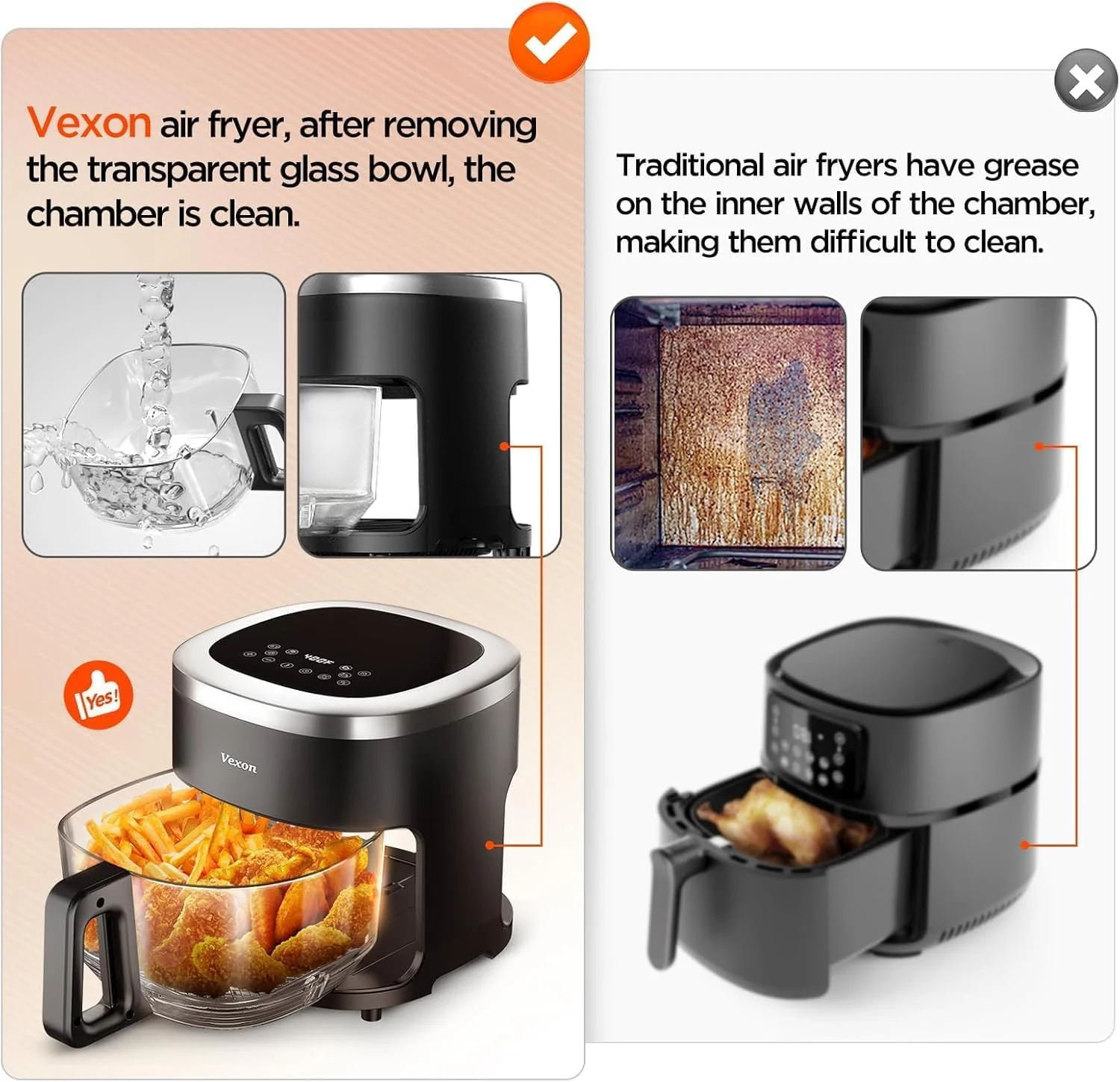 سرخ کن هوا شیشه ای، سرخ کن هوا ۴.۵ کوارت با ظرف شیشه ای، سرخ کردن، برشته کردن، گرم کردن مجدد، خشک کردن، فناوری ترد کننده هوا، سبد نچسب و قابل شستشو در ماشین ظرفشویی، ۹۷% روغن کمتر، دارای تایمر دیجیتال سرخ کن هوا شیشه ای، سرخ کن هوا ۴.۵ کوارت با ظرف شیشه ای، سرخ کردن، برشته کردن، گرم کردن مجدد، خشک کردن، فناوری ترد کننده هوا، سبد نچسب و قابل شستشو در ماشین ظرفشویی، ۹۷% روغن کمتر، دارای تایمر دیجیتال