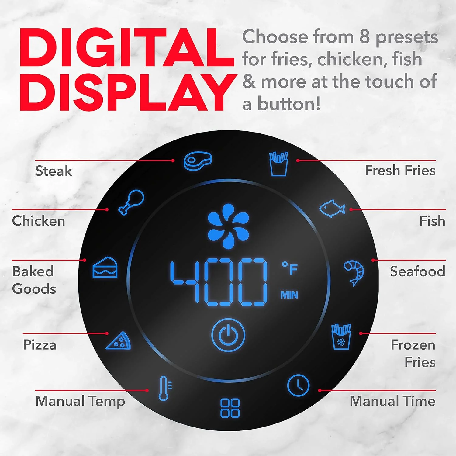 سرخ کن هواپز دیجیتال دش مدل DMAF360GBAQ02 Aircrisp® Pro + فر با صفحه نمایش دیجیتال + 8 برنامه از پیش تعیین شده، کنترل دما، سبد سرخ کردنی نچسب، راهنمای دستور پخت + ویژگی خاموش شدن خودکار، 3 کوارت، آبی سرخ کن هواپز دیجیتال دش مدل DMAF360GBAQ02 Aircrisp® Pro + فر با صفحه نمایش دیجیتال + 8 برنامه از پیش تعیین شده، کنترل دما، سبد سرخ کردنی نچسب، راهنمای دستور پخت + ویژگی خاموش شدن خودکار، 3 کوارت، آبی