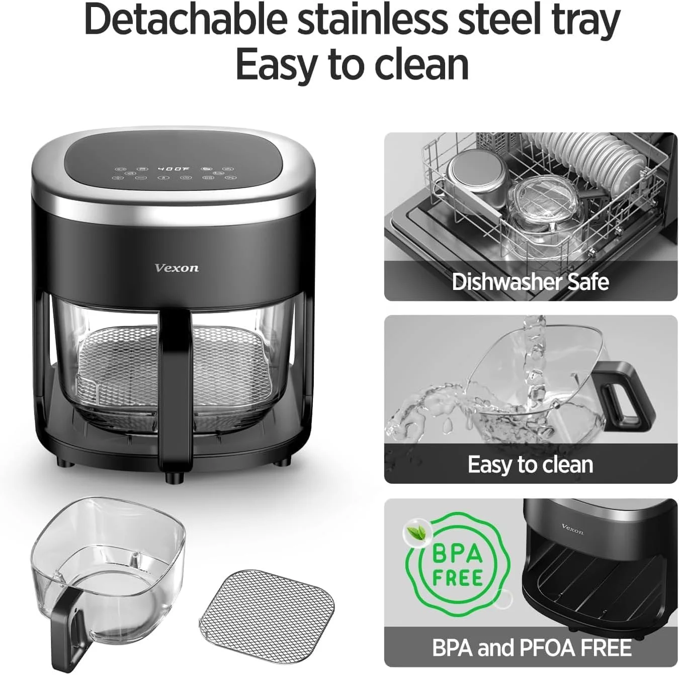 سرخ کن هوا شیشه ای، سرخ کن هوا ۴.۵ کوارت با ظرف شیشه ای، سرخ کردن، برشته کردن، گرم کردن مجدد، خشک کردن، فناوری ترد کننده هوا، سبد نچسب و قابل شستشو در ماشین ظرفشویی، ۹۷% روغن کمتر، دارای تایمر دیجیتال سرخ کن هوا شیشه ای، سرخ کن هوا ۴.۵ کوارت با ظرف شیشه ای، سرخ کردن، برشته کردن، گرم کردن مجدد، خشک کردن، فناوری ترد کننده هوا، سبد نچسب و قابل شستشو در ماشین ظرفشویی، ۹۷% روغن کمتر، دارای تایمر دیجیتال