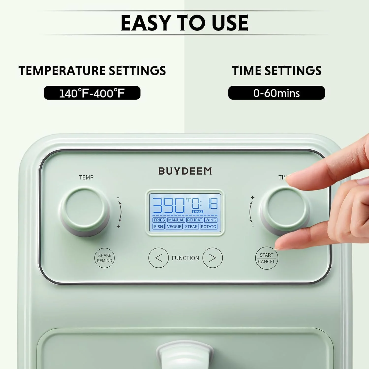 سرخ کن بادی 8 در 1 BUYDEEM F51 با ظرفیت 4.2QT، سرخ کن رومیزی با طراحی یکپارچه، دارای پنجره دیداری، یادآوری لرزش، کنترل تک لمسی با صفحه نمایش LCD، سبز دنج