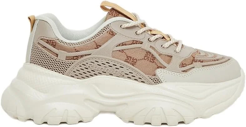 کفش کتانی زنانه استایلی با طرح گلدوزی و زیره ضخیم بند دار