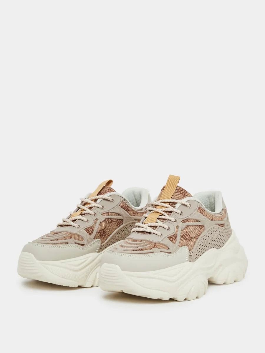 کفش کتانی زنانه استایلی با طرح گلدوزی و زیره ضخیم بند دار