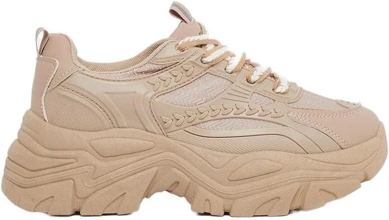 کفش کتانی زنانه استایلی با زیره ضخیم و بند دار