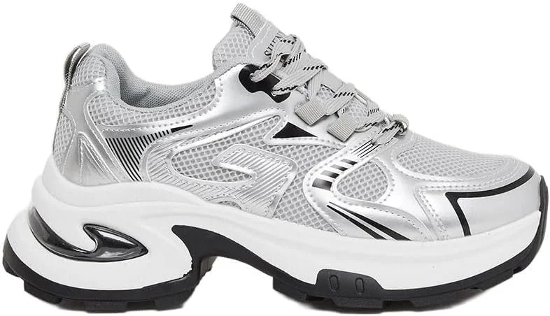 کفش ورزشی زنانه استایلی با زیره ضخیم و طرح فلزی