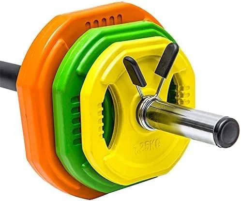 ست پمپ بدن کاردیو تناسب اندام، صفحات وزنه هالتر قابل تنظیم برای تمرینات خانگی و باشگاه - 1 میله | 2 عدد (1.25، 2.5، 5 کیلوگرم) | 2 قفل فنری صفحات وزنه و گیره هالتر