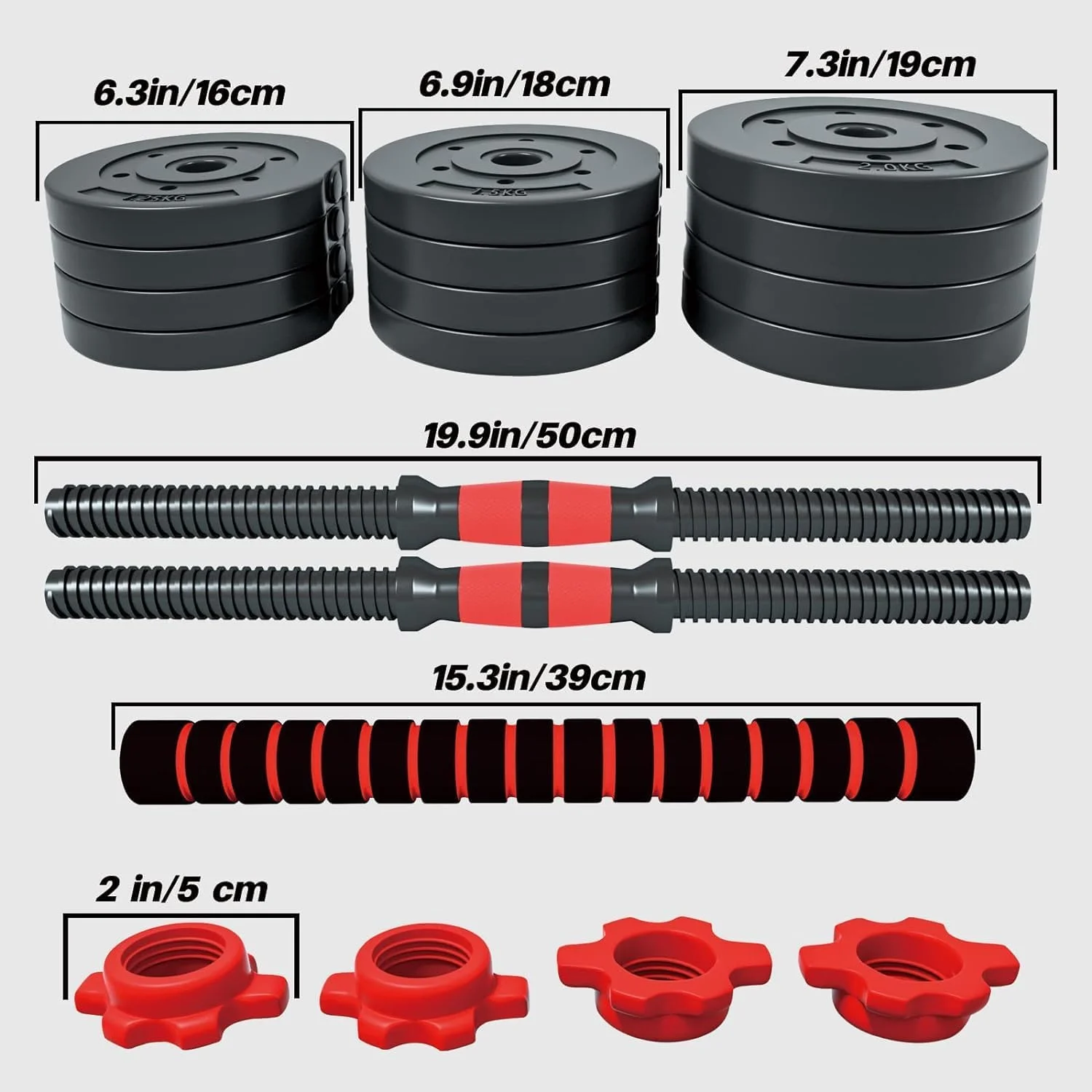 ست دمبل و هالتر قابل تنظیم - لاستیک فولادی سیمانی مشکی، تجهیزات بدنسازی و وزنه برداری 2 در 1 با میله اتصال