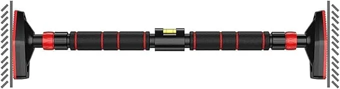 بارفیکس قابل تنظیم برای چارچوب در، تمرینات قدرتی با پیچ، نصب آسان، ورزش و تناسب اندام در خانه با تراز و عرض قابل تنظیم، حداکثر تحمل وزن 250 کیلوگرم، (92-130 سانتی متر) | رنگ قرمز