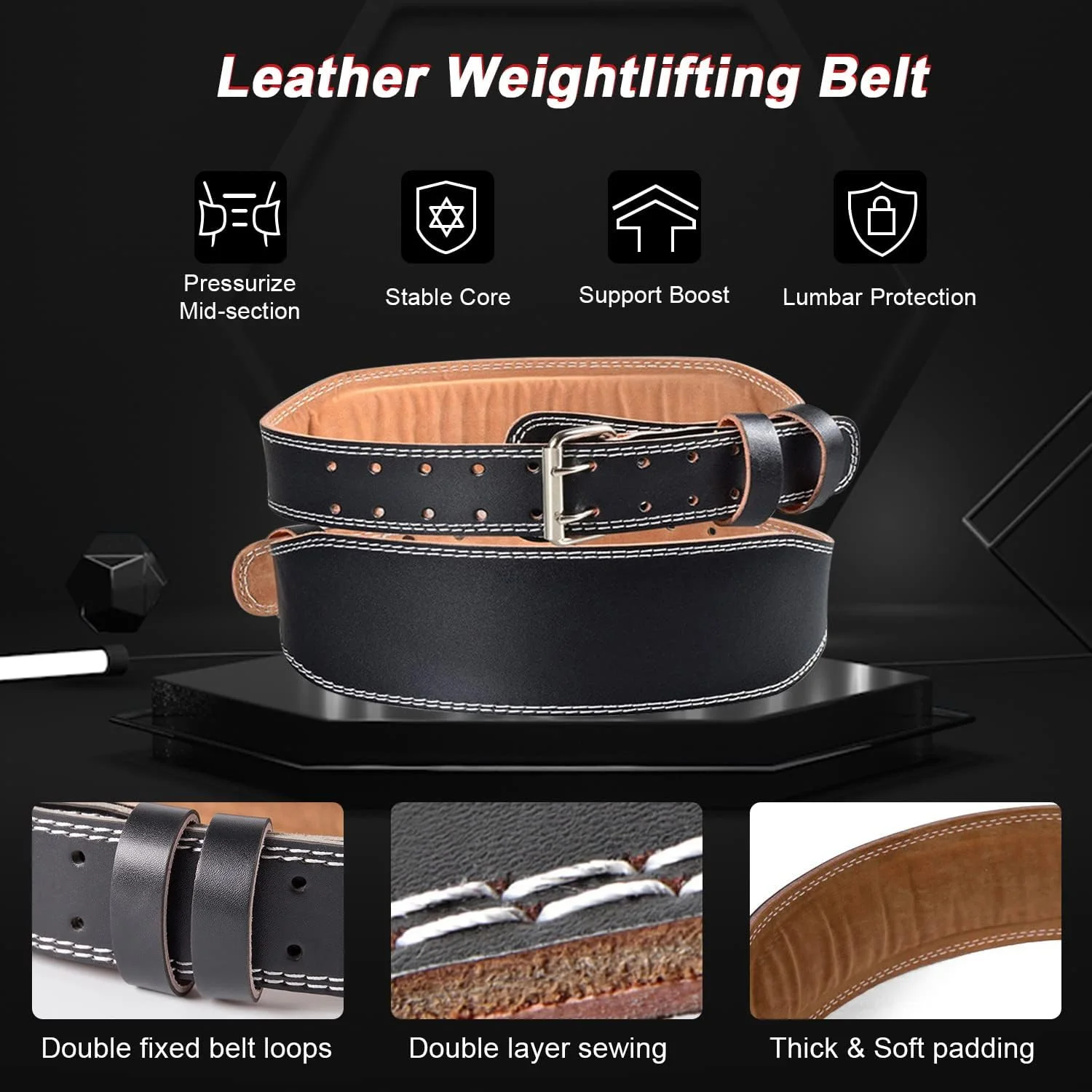 کمربند وزنه برداری چرمی باشگاه بدنسازی با سگک قابل تنظیم برای تمرینات قدرتی بزرگسالان