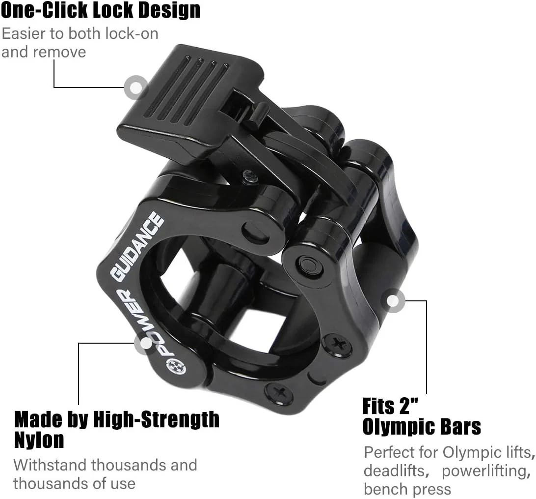 گیره هالتر POWER GUIDANCE با قطر 50 میلی‌متر، گیره قفل‌شونده سریع المپیک برای تمرینات وزنه‌برداری (مشکی 50 میلی‌متر)