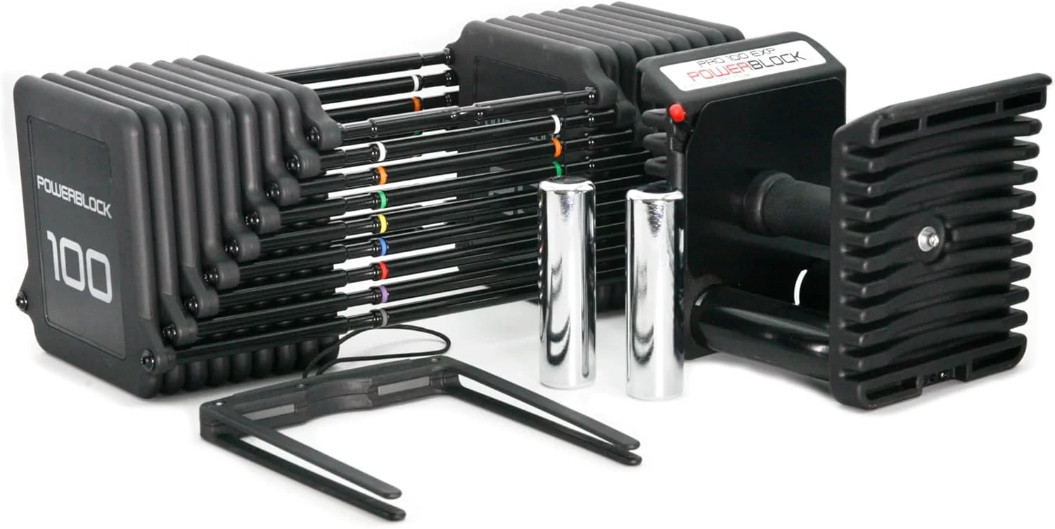 PowerBlock Pro 100 EXP، دسته TPR، دمبل قابل تنظیم، گسترش از 5 تا 100 پوند، به صورت تک واحدی فروخته می شود