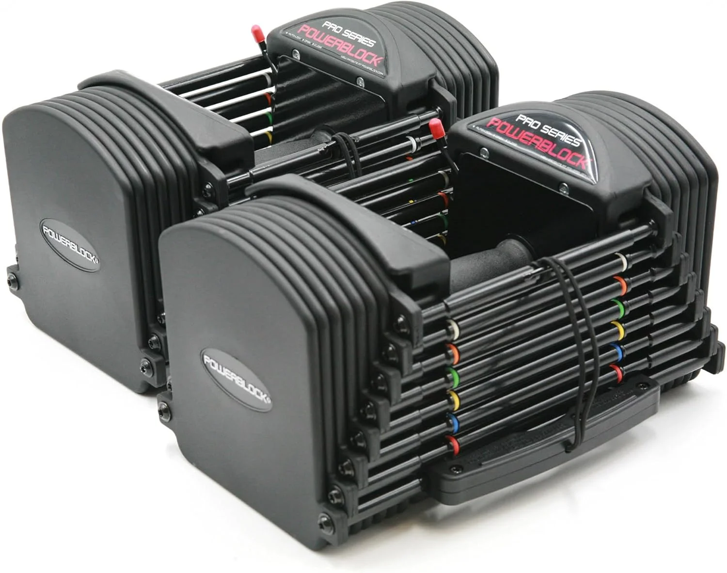 دمبل های قابل تنظیم Power Block Pro Exp، فروش به صورت جفت - مرحله 1-5-50 پوند. ساختار فولادی بادوام - تجهیزات ورزشی نوآورانه - دمبل همه کاره - قابل ارتقا با کیت های توسعه