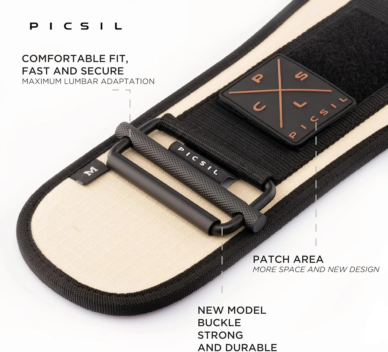 کمربند وزنه برداری PICSIL، پشتیبانی کمری، عالی برای اسکات، کلین، لانگز، ددلیفت، تراستر، کمربند قابل تنظیم با فضا برای وصله، کمر راحت