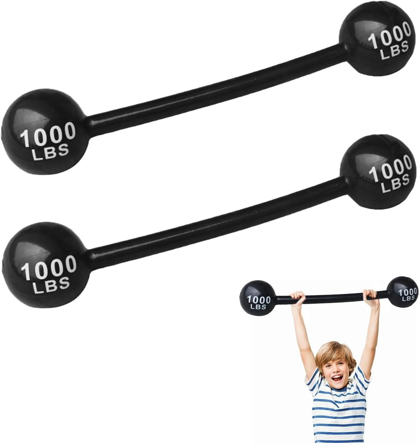 بسته 2 عددی دمبل بادی اسباب بازی کودکان - وزنه های بادی سرگرم کننده برای بازی های مهمانی، مرد قوی سیرک و وسایل ورزشی تعاملی - ایده آل برای لباس های فانتزی کودکان و بازی های تناسب اندام (مشکی)