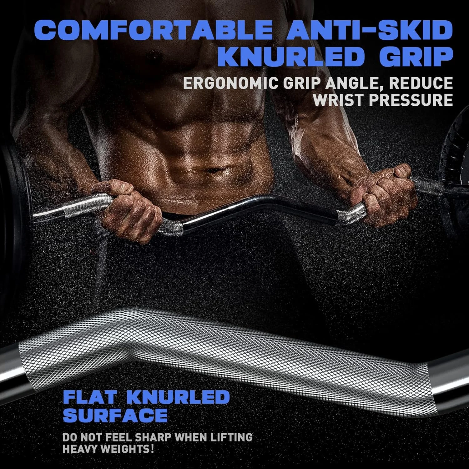 میله هالتر خمیده المپیک EZ، میله هالتر 47 اینچی برای وزنه برداری، تمرینات عضلات دوسر بازو، سه سر بازو، پشت/پا، میله فر کننده کرومی برای صفحات وزنه 2 اینچی، همراه با 2 بست فنری