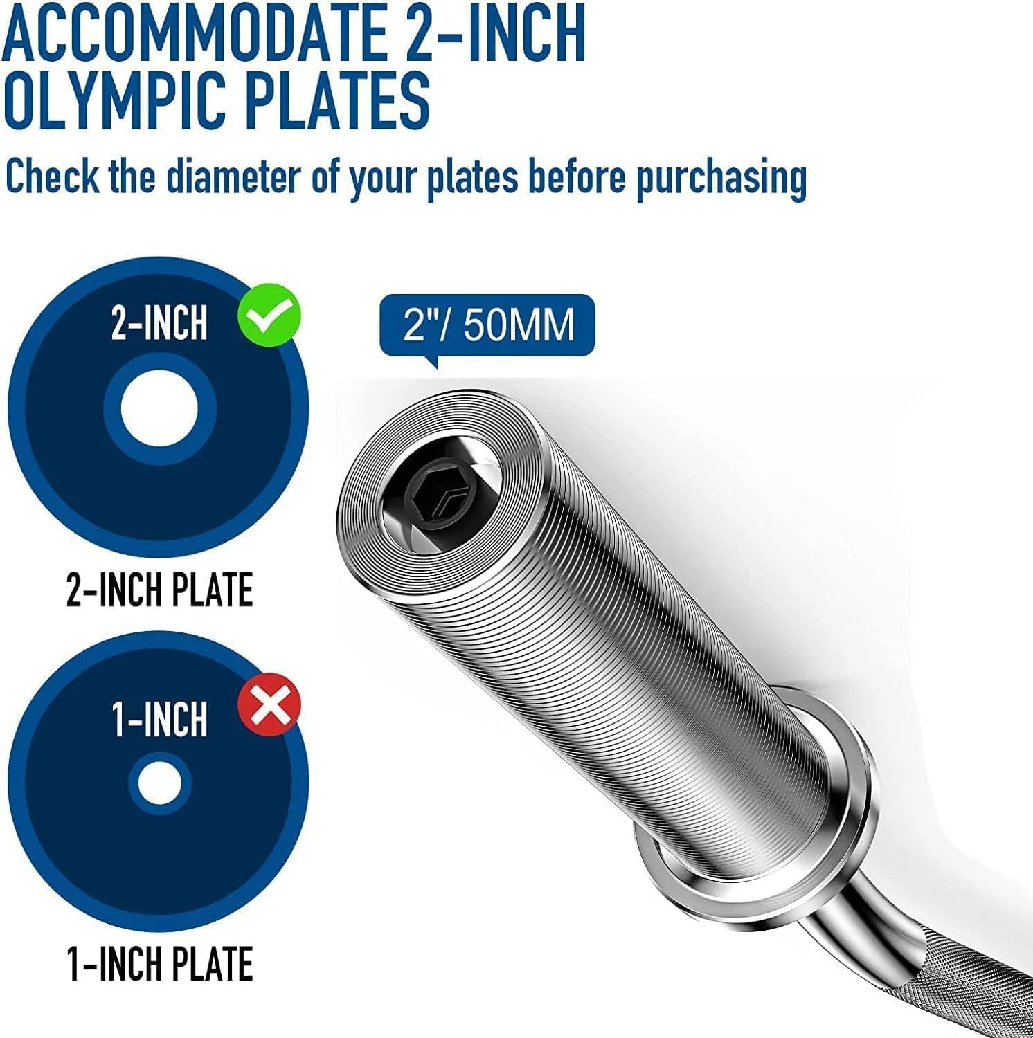 میله هالتر خمیده المپیک EZ، میله EZ تمرین قدرتی 47 اینچی برای وزنه برداری، هیپ تراست، تمرین عضلات دوسر بازو، سه سر بازو، پشت/پا، میله فر کننده کرومی برای صفحات وزنه 2 اینچی، همراه با 2 عدد بست فنری