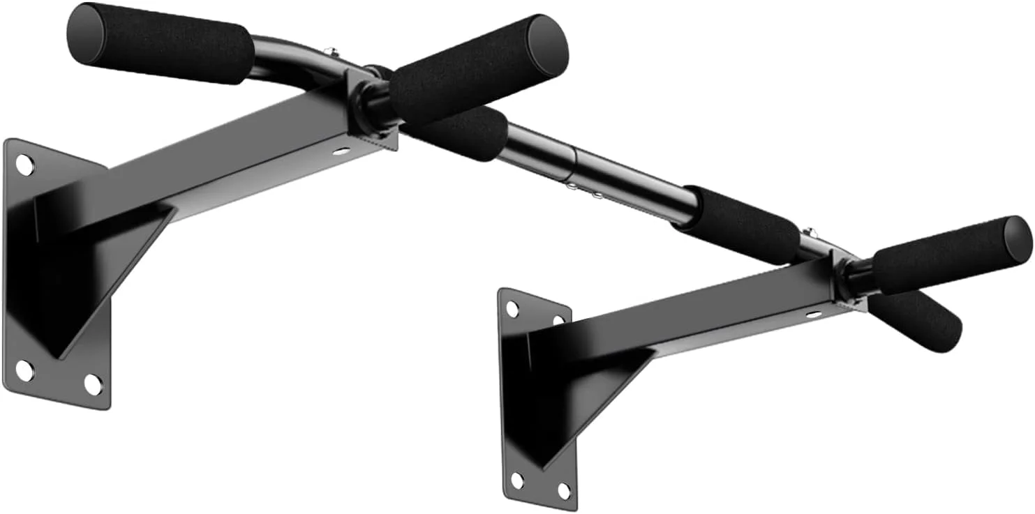 بارفیکس دیواری Nyganmelloz، میله بارفیکس تمرین قدرتی، میله بارفیکس سنگین دیواری با نوارهای ورزشی، طراحی 8 سوراخ برای تمرینات داخل سالن/باشگاه خانگی، حداکثر وزن 180 کیلوگرم