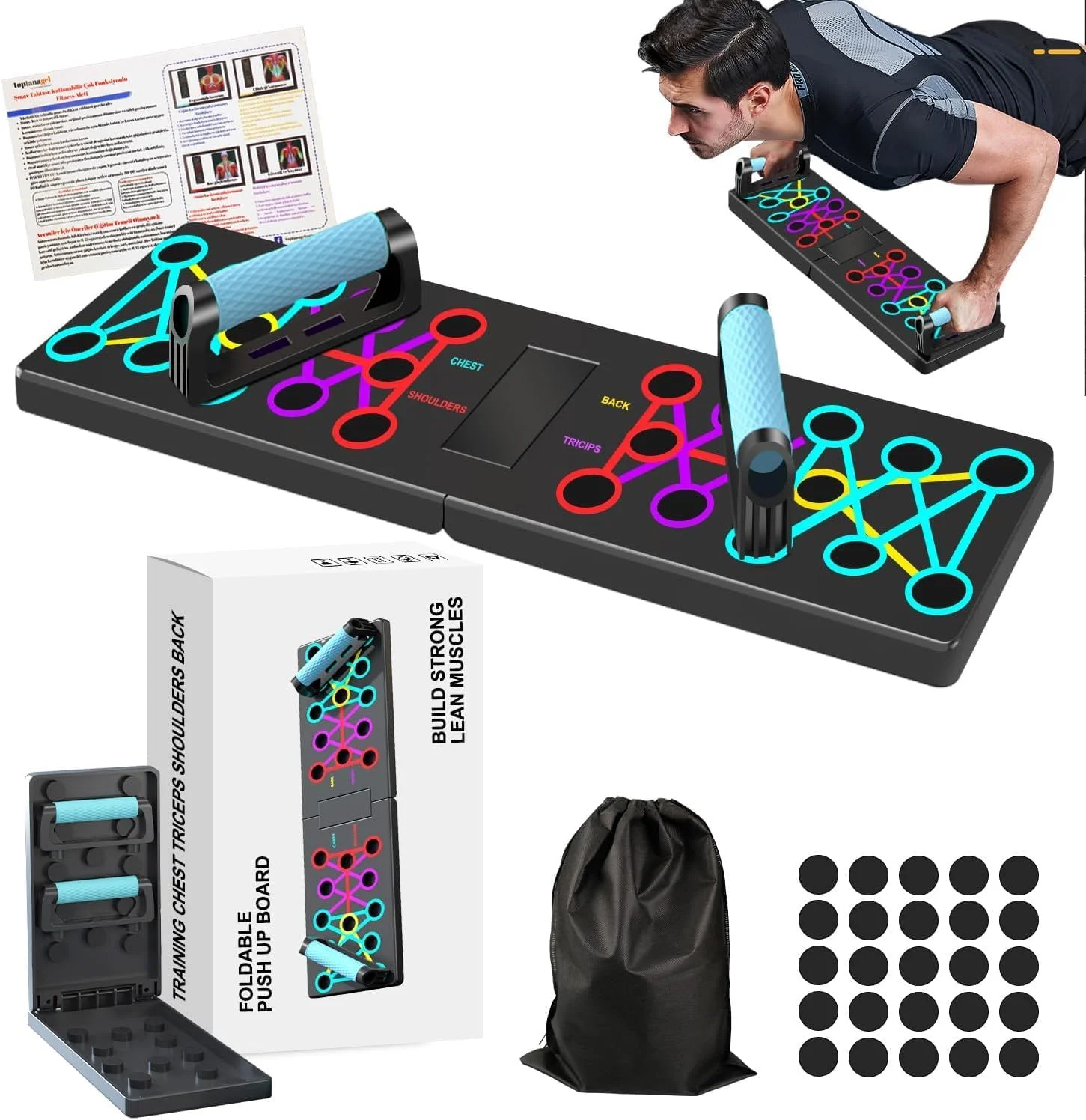 تخته شنا سوئدی 12 در 1، تخته پرس آپ Necomi برای باشگاه خانگی، تجهیزات تمرین قدرتی تاشو قابل حمل، تمرین تناسب اندام چند منظوره