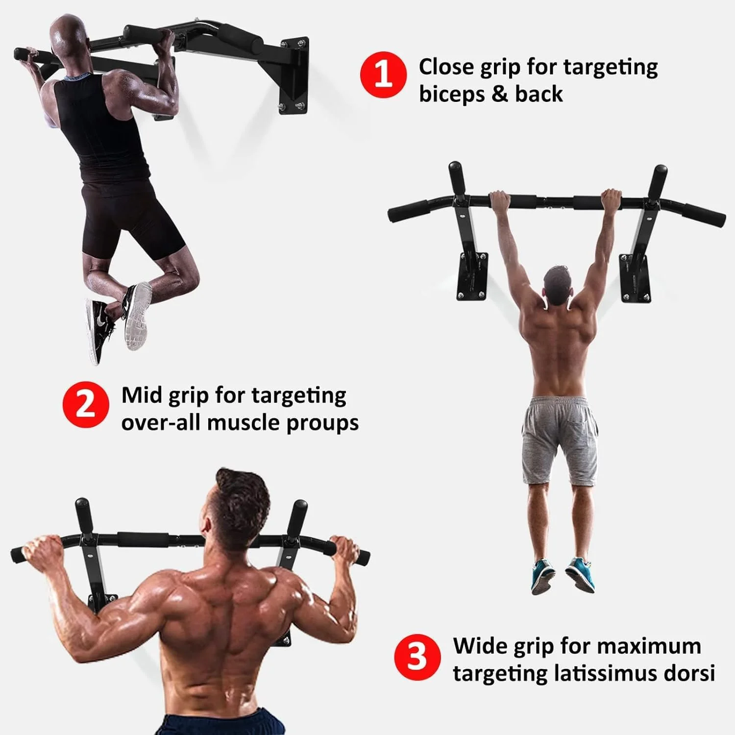 بارفیکس دیواری Nyganmelloz، میله بارفیکس تمرین قدرتی، میله بارفیکس سنگین دیواری با نوارهای ورزشی، طراحی 8 سوراخ برای تمرینات داخل سالن/باشگاه خانگی، حداکثر وزن 180 کیلوگرم