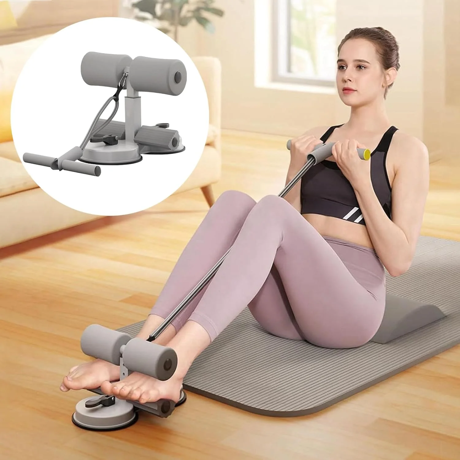 میله دراز و نشست NALACAL ABS، نگهدارنده پا برای دراز و نشست با 2 فنجان مکش الاستیک و طناب کششی، دستگاه کمکی قابل حمل برای تمرینات خانگی (خاکستری)