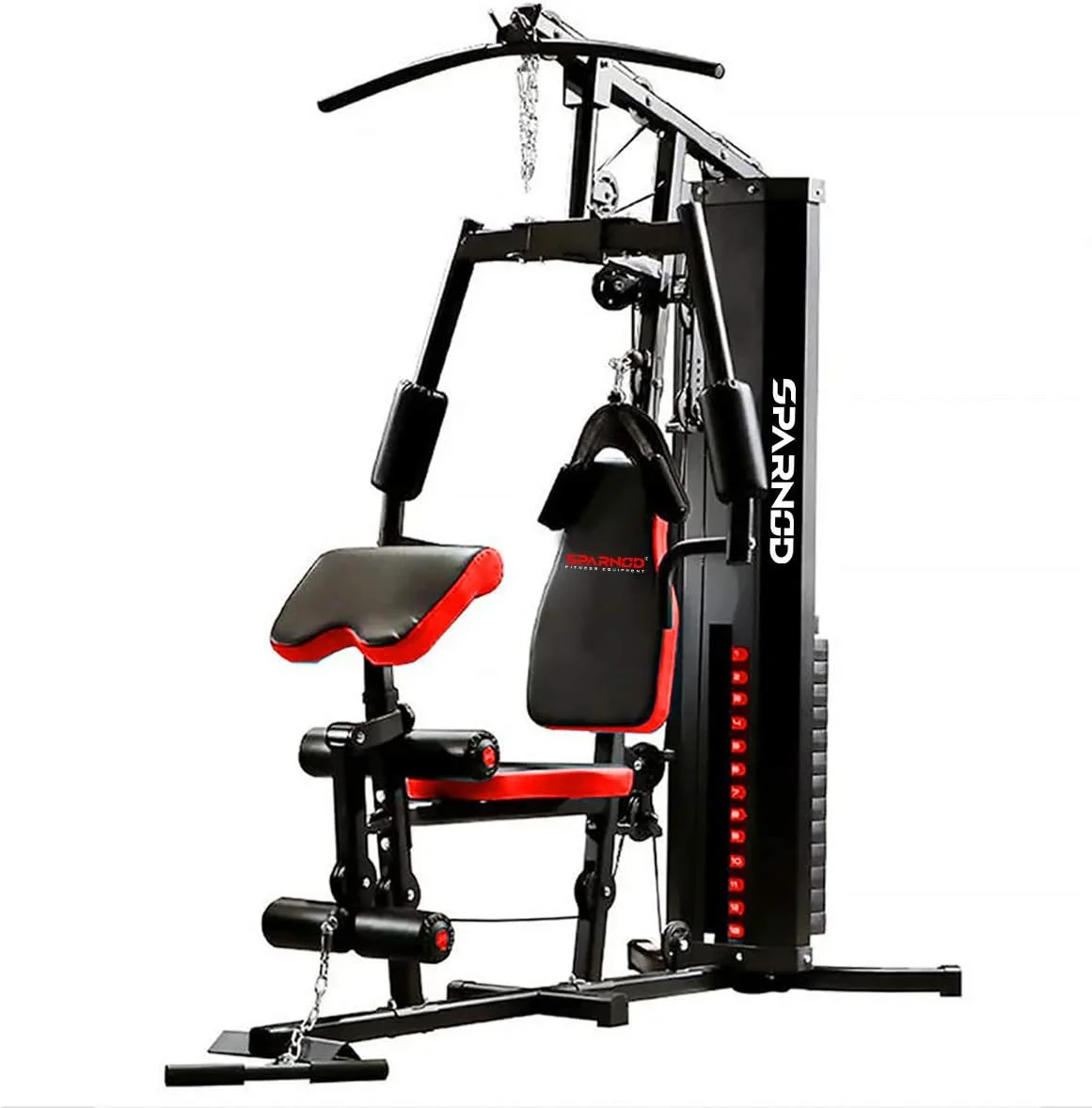 دستگاه بدنسازی چند منظوره خانگی Sparnod Fitness: ساختار فولادی سنگین، بیش از 20 تمرین برای تمرین کامل بدن، صندلی و پشتی قابل تنظیم، پشته وزنه، عملکرد روان نصب رایگان