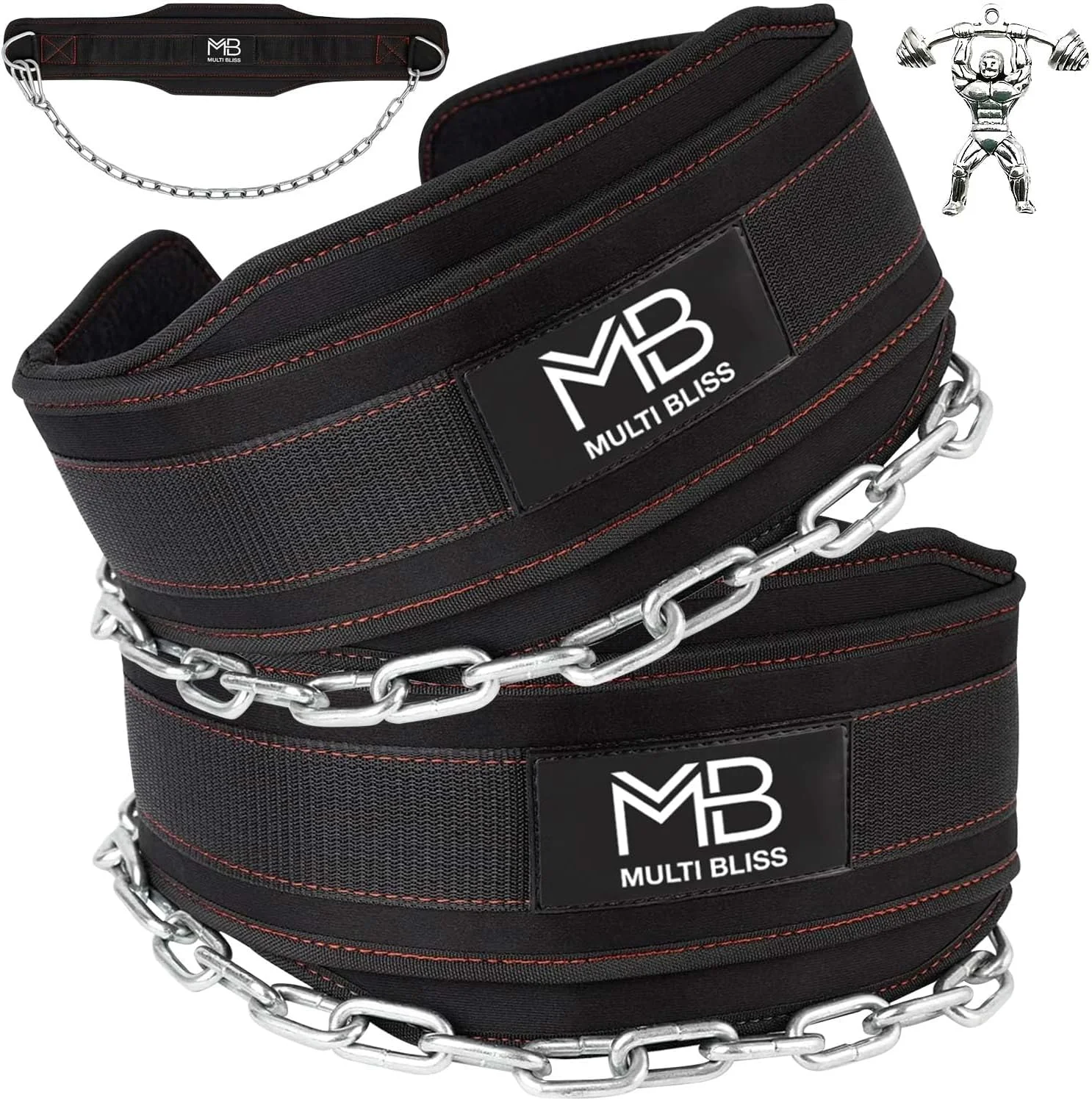 کمربند دیپ باشگاه وزنه برداری با زنجیر فولادی سنگین 91 سانتی متری برای تمرینات کالیستنیکس، بارفیکس، بدنسازی، پاورلیفتینگ، اسکات، کمربند دیپ با پشتیبانی راحت از کمر، (هدیه رایگان)