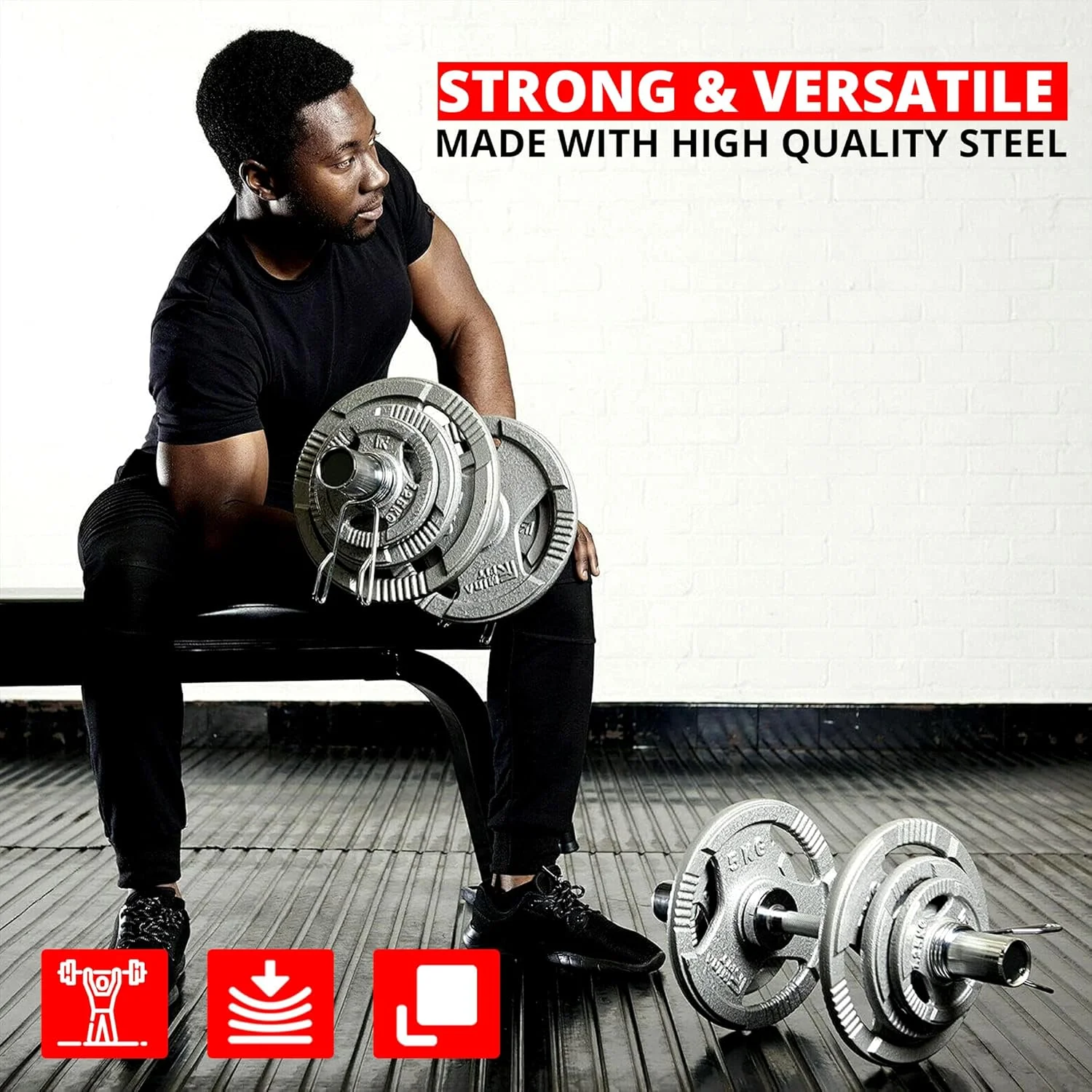 جفت میله دمبل المپیک کروم MAXSTRENGTH برای صفحات وزنه با بست فنری - تمرینات متقاطع، وزنه برداری