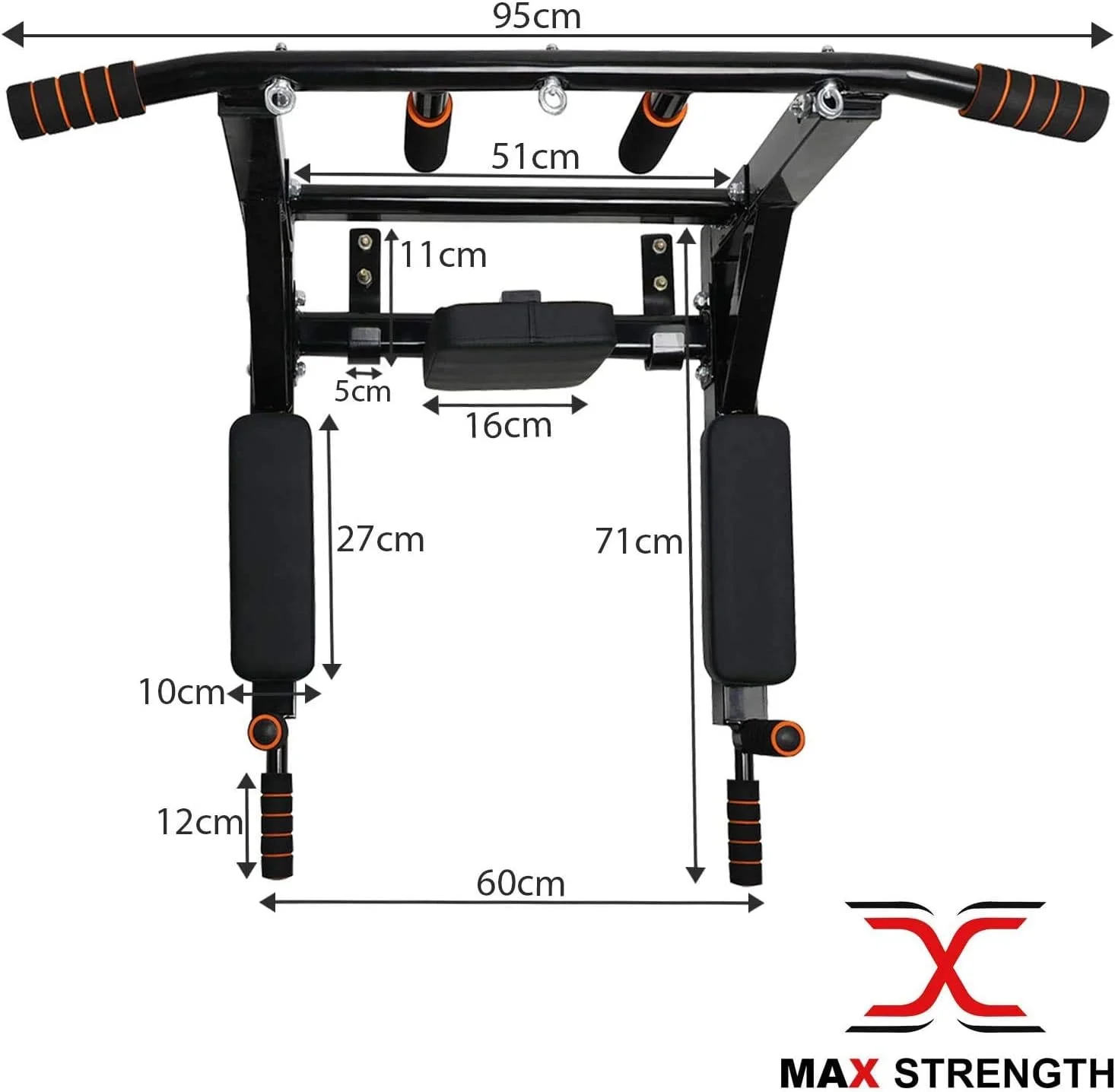 بارفیکس دیواری چند منظوره X MAXSTRENGTH، ایستگاه تمرین قدرتی بارفیکس و پارالل برای تمرینات ورزشی خانگی