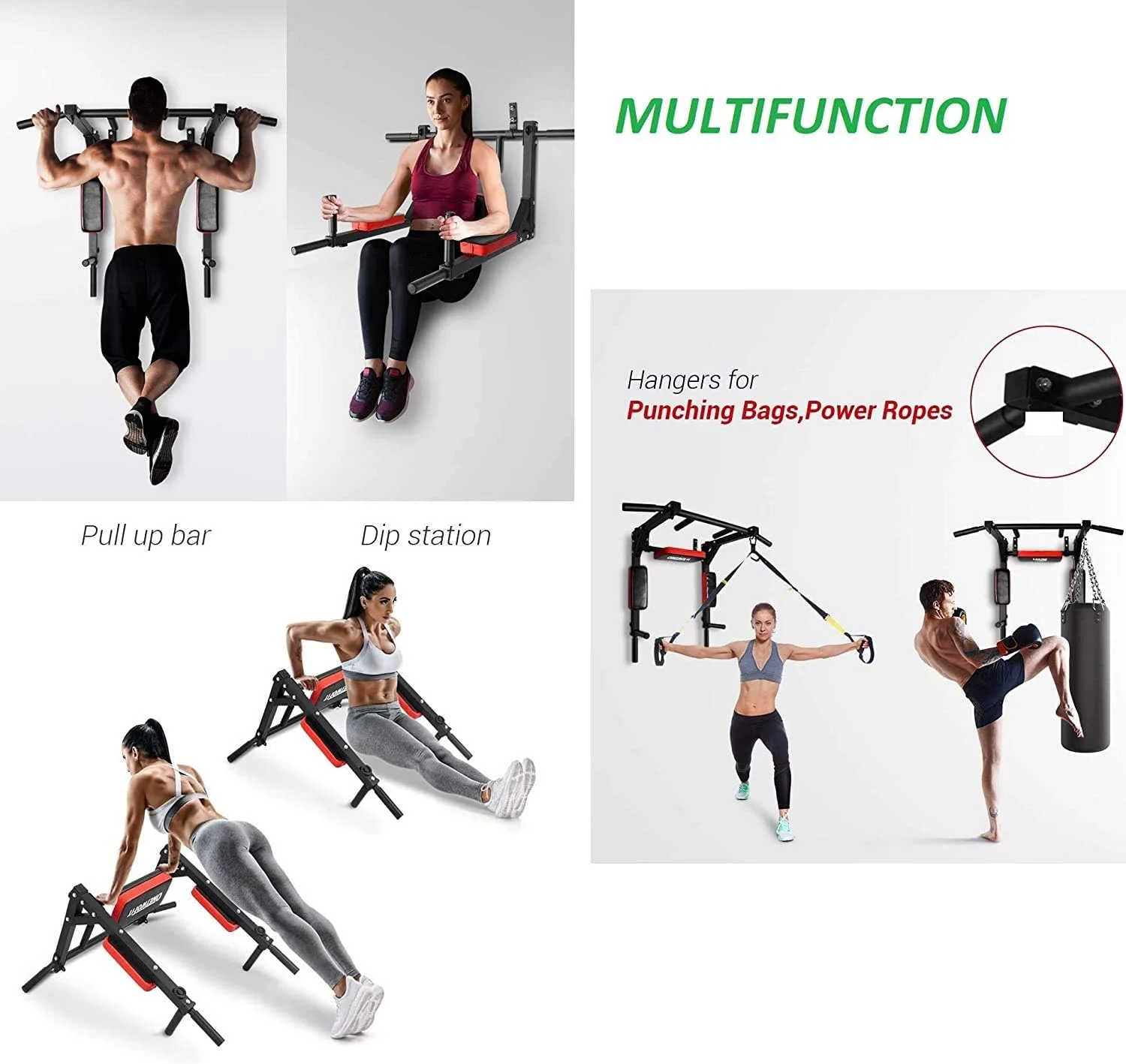 بارفیکس دیواری چند منظوره با مقاومت بالا، میله بارفیکس نصب شده روی دیوار، ایستگاه دیپ و بارفیکس، تجهیزات میله ورزشی باشگاه خانگی، رک قدرتی