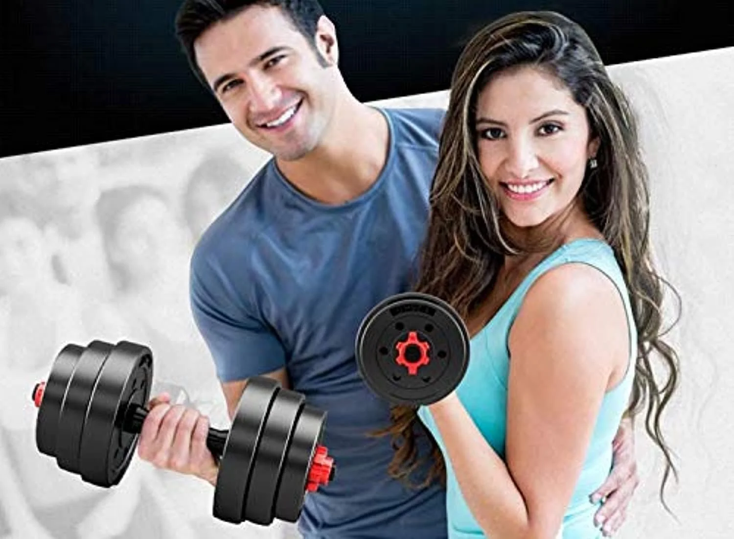 ست دمبل و هالتر X MAXSTRENGTH وزنه برداری فیتنس سیمانی مشکی فولادی لاستیکی قابل تنظیم 2 در 1