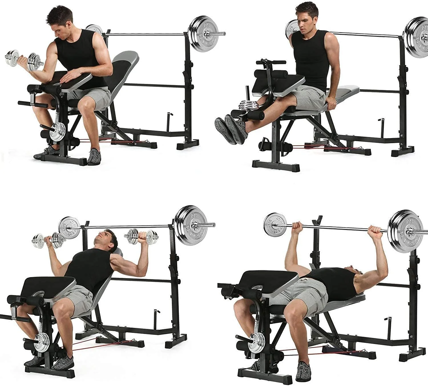 نیمکت پرس سینه چندکاره با قابلیت تنظیم شیب، مناسب تمرینات ورزشی و بدنسازی، تقویت عضلات پا، بازو، سینه و شانه