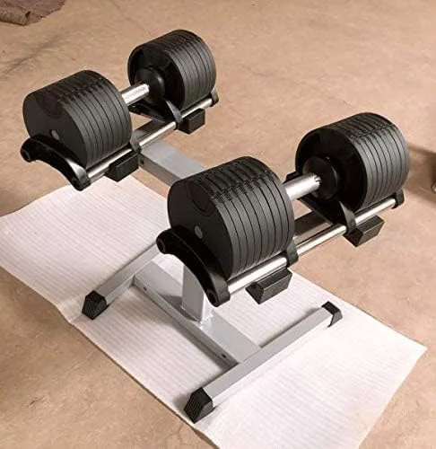 دمبل های بدنسازی مارشال فیتنس با قابلیت تنظیم سریع وزنه در 1 ثانیه، تجهیزات ورزشی خانگی مردانه، به همراه استند دمبل (سایز: 32 کیلوگرم * 2 + استند) - MF-8070