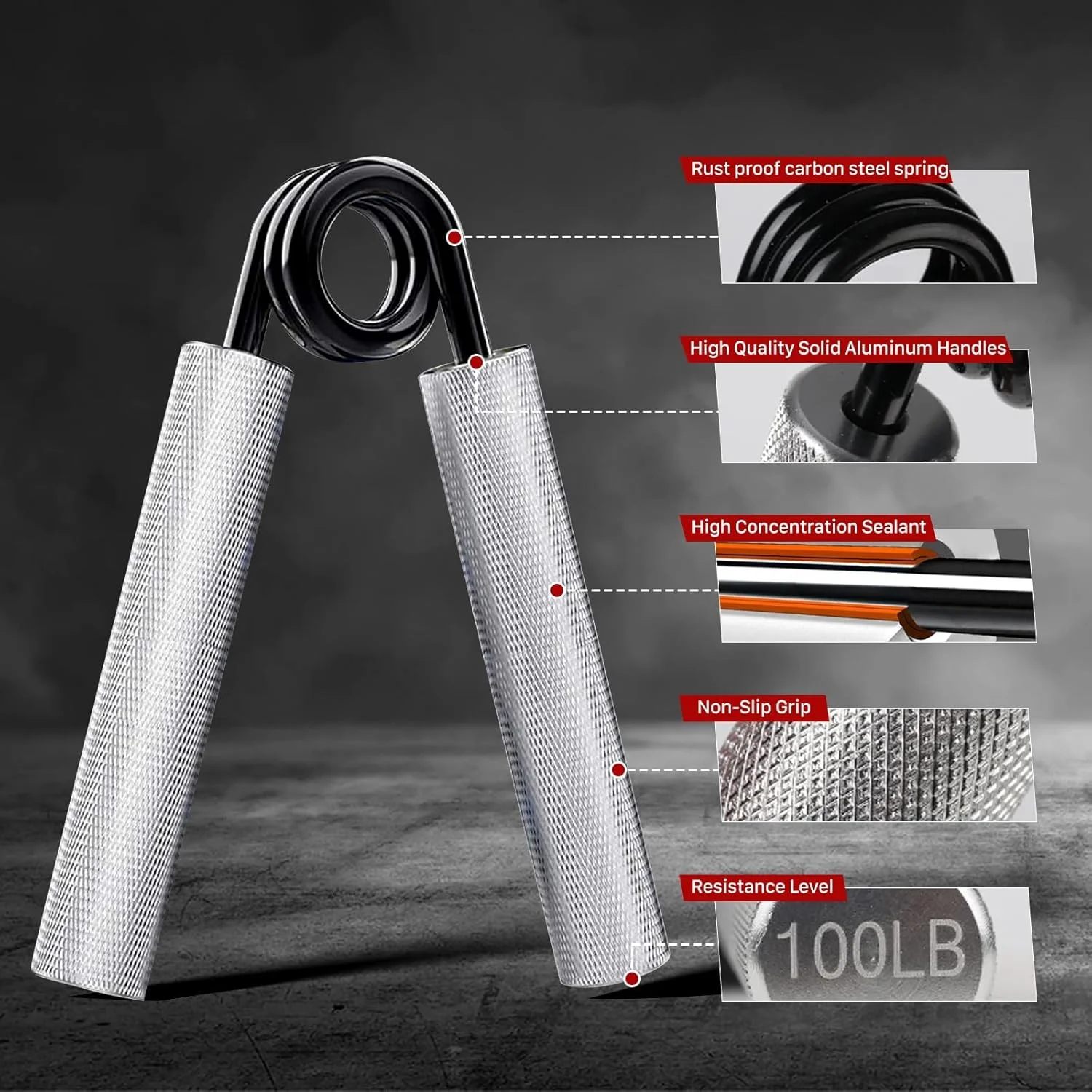 مجموعه تمرین دهنده گریپ فلزی LI FITNESS، 4 عددی با مقاومت 45 تا 113 کیلوگرم، تقویت کننده مچ و ساعد، تقویت کننده قابل تنظیم انگشت و تمرین دهنده انگشت - مشکی و خاکستری