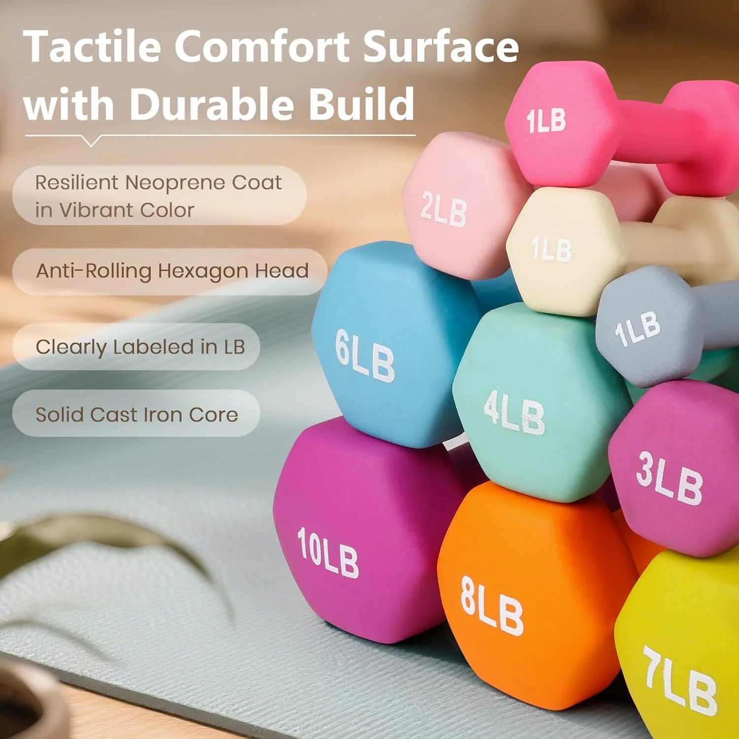 ست ۲ عددی دمبل با روکش نئوپرن LIONSCOOL، دمبل های شش ضلعی ضد لغزش و ضد غلتش برای تمرینات قدرتی و استقامتی