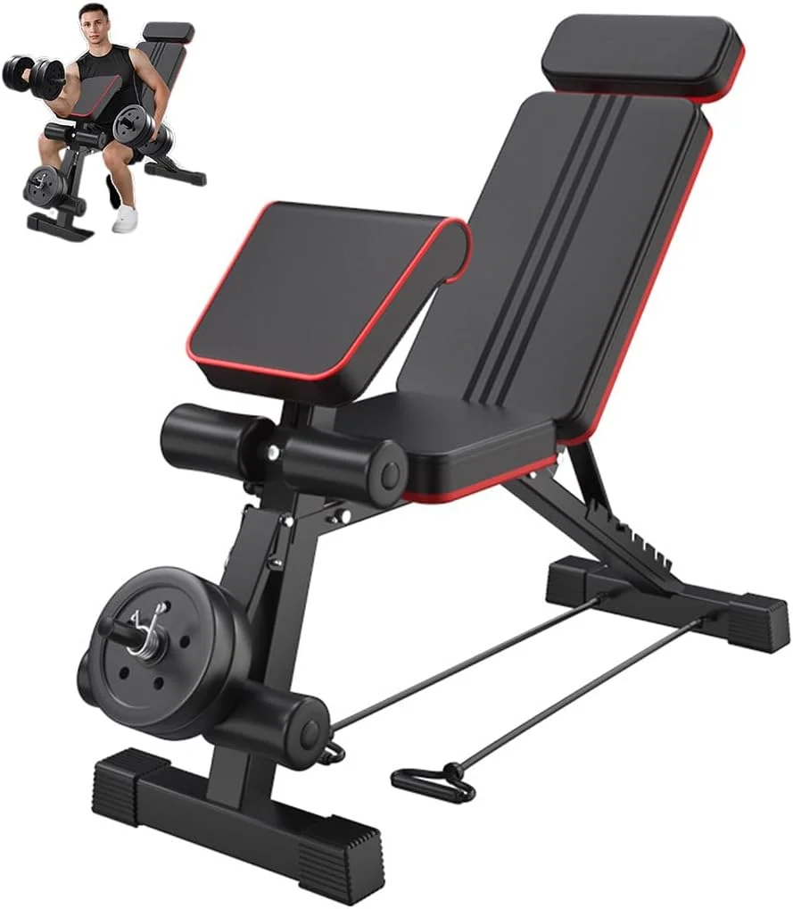 نیمکت تمرین، نیمکت وزنه قابل تنظیم با اکستنشن پا و کرل پا، تکیه گاه سر توسعه یافته، نیمکت تمرین شیب دار و صاف برای تمرین کل بدن در باشگاه خانگی با تحمل وزن 400 کیلوگرم