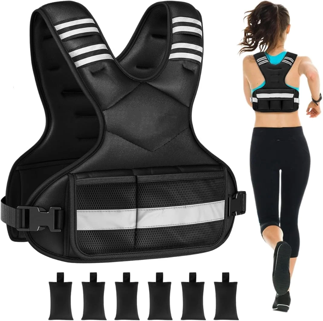 جلیقه وزنه دار قابل تنظیم برای بانوان، جلیقه تمرینی 3-5 کیلوگرمی با 6 وزنه ماسه آهن، بهترین جلیقه وزنه دار با جیب های اضافی و نوارهای بازتابنده برای دویدن، پیاده روی، تمرین و تمرینات قدرتی