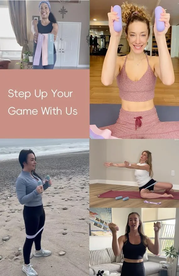 ست ورزشی - 2 وزنه دستی 1 کیلوگرمی + 3 کش مقاومتی باسن | پیلاتس، یوگا، رقص، ایروبیک، دویدن، کاردیو، باشگاه، تمرینات قدرتی | ضد لغزش | ست قابل حمل برای زنان و مردان