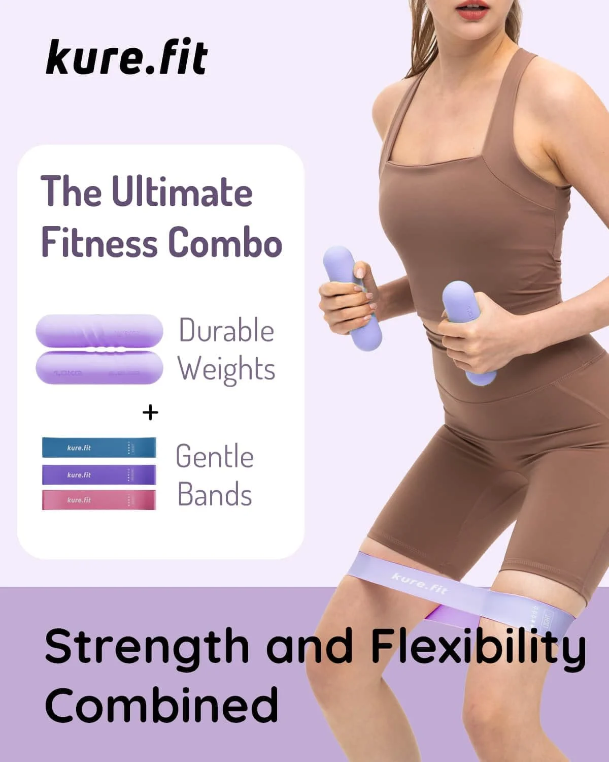 ست ورزشی - 2 وزنه دستی 1 کیلوگرمی + 3 کش مقاومتی باسن | پیلاتس، یوگا، رقص، ایروبیک، دویدن، کاردیو، باشگاه، تمرینات قدرتی | ضد لغزش | ست قابل حمل برای زنان و مردان