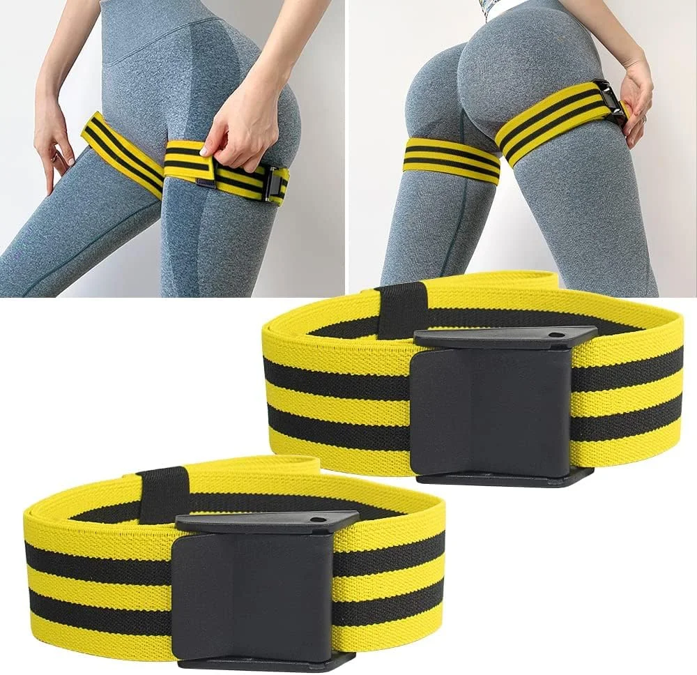 بندهای محدود کننده جریان خون KASTWAVE برای تمرینات وزنه برداری، ران، بازو و پا، تمرین باسن، تمرین انسداد عضلات سرینی و ساخت باسن، عرض 2 اینچ، قابل تنظیم و قوی، مناسب برای زنان و مردان (2 عدد، زرد)