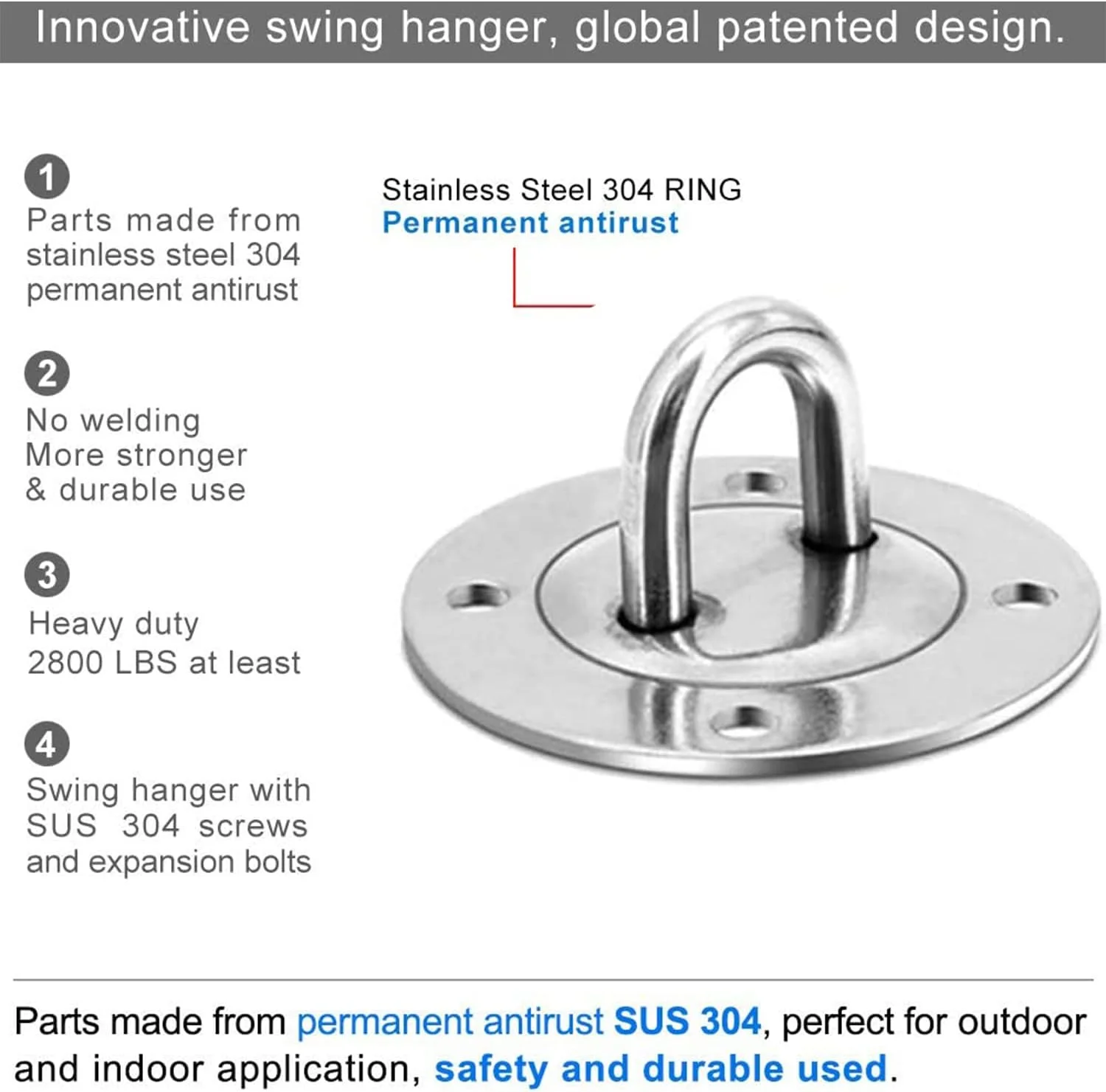 براکت نصب دیواری سقفی KASTWAVE، لنگر سقفی یوگا استیل ضد زنگ با ظرفیت 530 کیلوگرم برای بندهای آویزان، حلقه های ژیمناستیک، تاب و تخت آویز یوگای هوایی