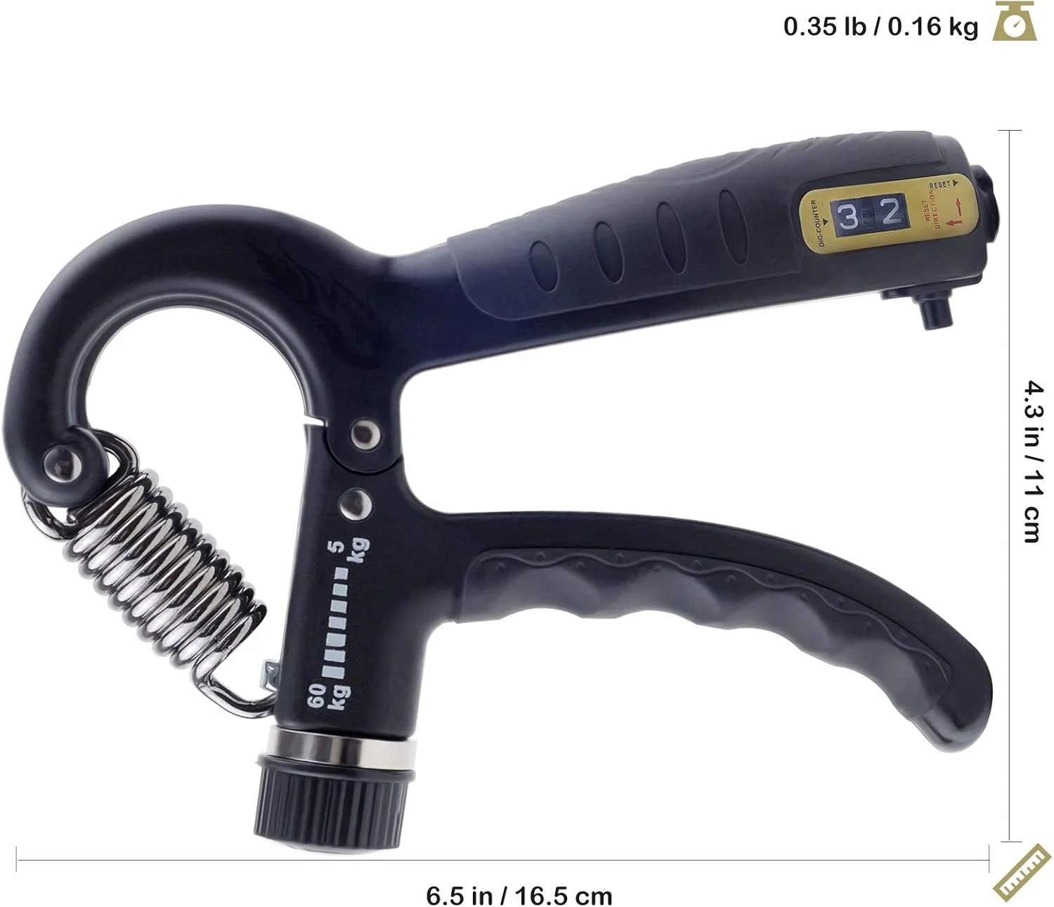 تقویت کننده مچ دست KAILIMENG با شمارنده، مقاومت قابل تنظیم از 5 تا 60 کیلوگرم، تمرین قدرتی برای انگشتان، فلزی مشکی