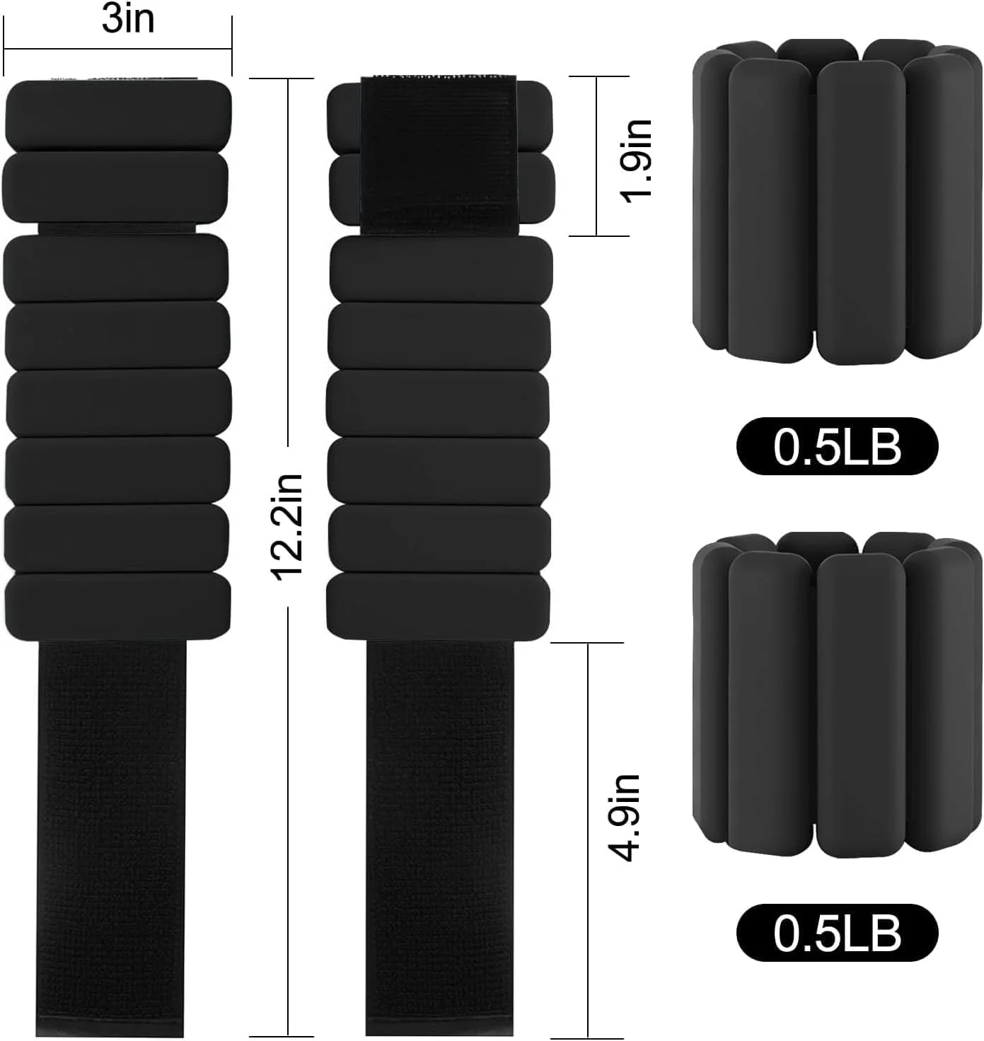 ست وزنه مچی (2 عدد، هر کدام 1 پوند)، وزنه های قابل تنظیم مچ و مچ پا برای زنان و مردان، ست وزنه پوشیدنی دست و پا برای پیاده روی، یوگا، شنا، کاردیو، ایروبیک، باشگاه