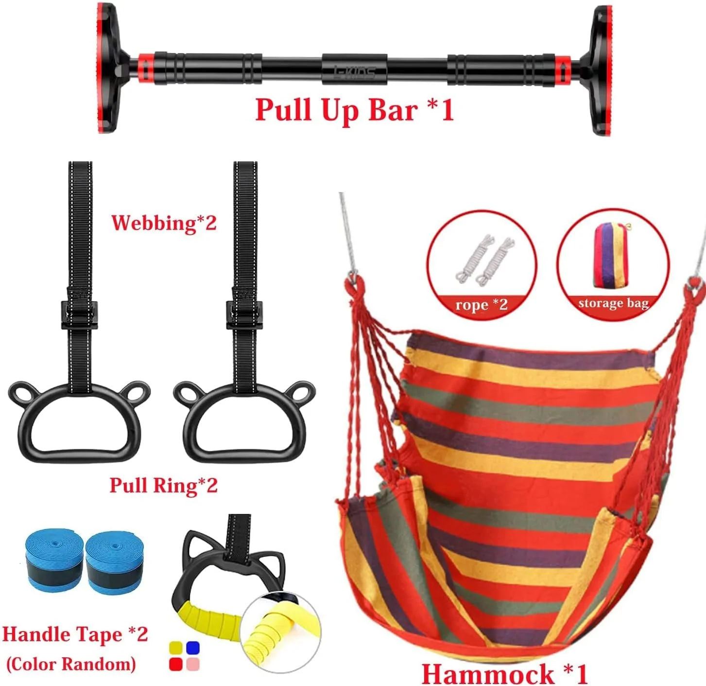 بارفیکس درب منزل جورونب به همراه میله ذوزنقه ای تاب و حلقه های ژیمناستیک کارتونی برای کودکان و بزرگسالان، بارفیکس بدون پیچ با مکانیزم قفل شونده