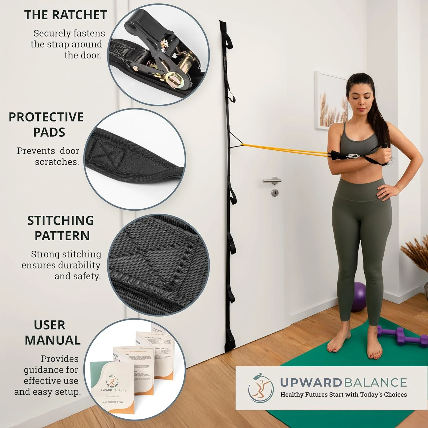 بند لنگر درب Jeteca برای کش های مقاومتی - بند لنگر درب کش مقاومتی چند حلقه ای سنگین - تا 9 نقطه لنگر، تجهیزات ورزشی درب قابل حمل برای تمرینات خانگی، مناسب برای درهای 6-8 فوتی