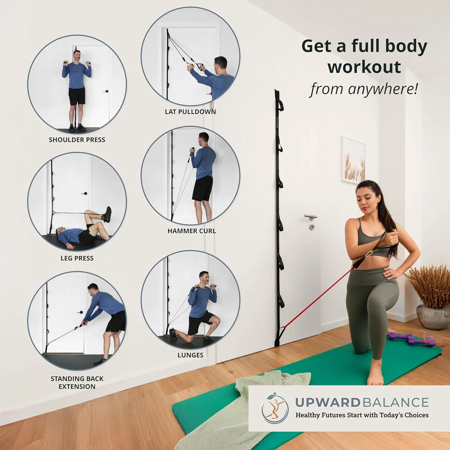 بند لنگر درب Jeteca برای کش های مقاومتی - بند لنگر درب کش مقاومتی چند حلقه ای سنگین - تا 9 نقطه لنگر، تجهیزات ورزشی درب قابل حمل برای تمرینات خانگی، مناسب برای درهای 6-8 فوتی