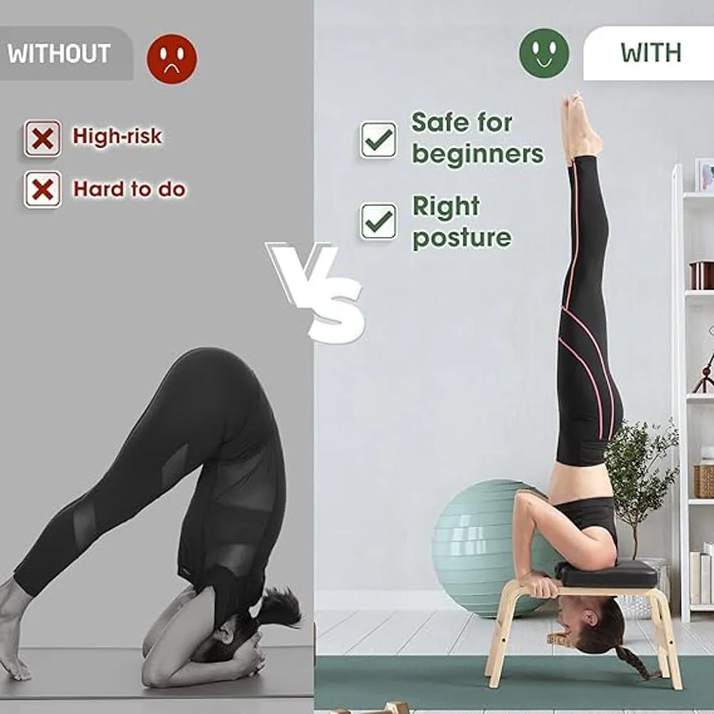 نیمکت وارونگی یوگا COFOEE، صندلی یوگا، چهارپایه یوگا چند منظوره، قاب چوبی و پدهای PU، صندلی وارونه برای تمرین تعادل و قدرت هسته بدن، ایده آل برای تمرینات خانگی، تناسب اندام و باشگاه